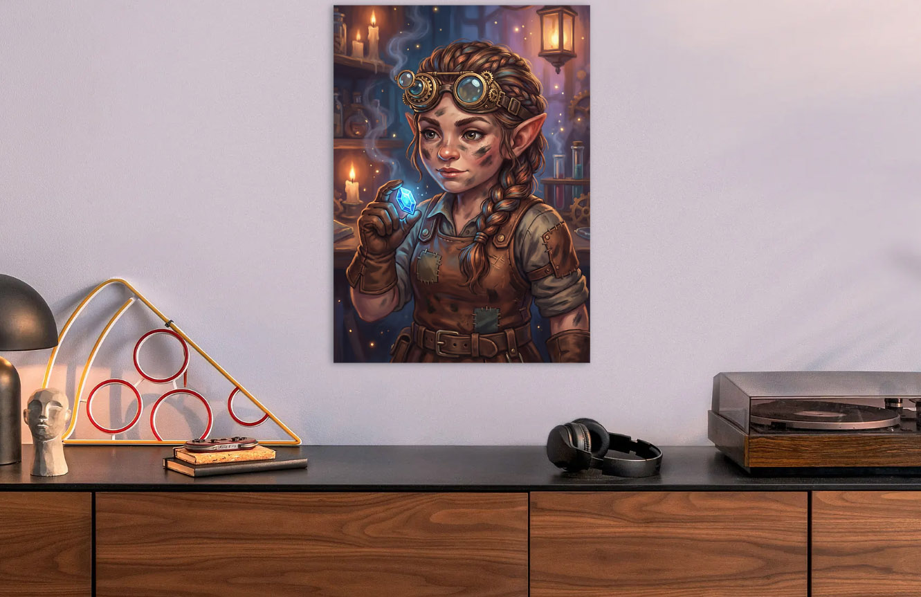 Steampunk Gnome Alchemist — metal poster wall art by Lineer